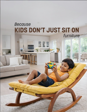 Child playing with a toy on a yellow chair 